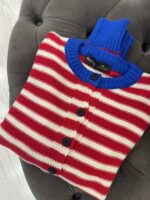 Çizgili kırmızılı hırka - Görsel 2